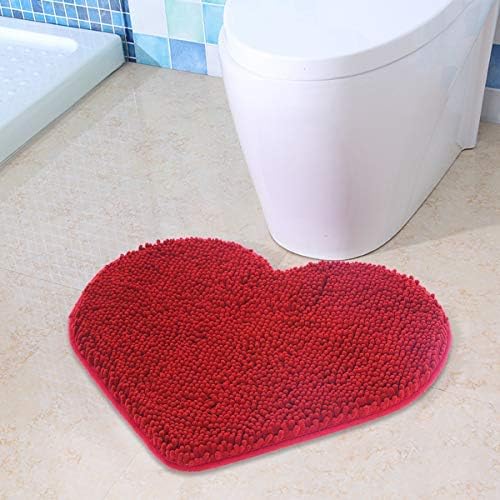 MAYSHINE Chenille Non-Slip Bathroom Rug Love Shaped Shag Shower Mat Machine-Washable Bath Mats Lovely Heart with Water Absorbent Soft Microfibers (20X24 Inches Red)