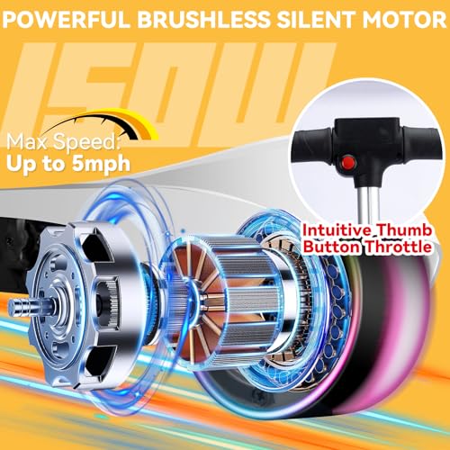 24V Electric Scooter for Kids w/150W Powerful Motor, Thumb Throttle, LCD Screen, Bluetooth, Light-Up Stem Deck & Wheel, 3 Adjustable Heights, 5MPH Safe Speed, 3 Wheel Electric Scooter for Kids, White