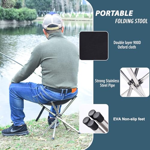 Image of Portable Stool, 13.8 Inch High & 1.32 lbs Small Folding Chair, Telescopic Compact Foldable Stool with Carry Bag for Camping, Hiking, Outdoor Concert