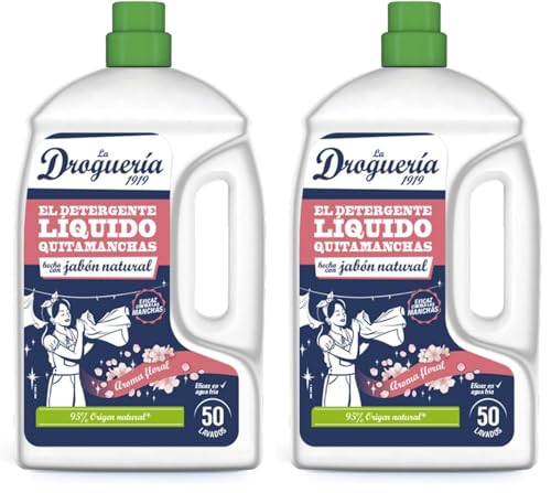 LA DROGUERIA - Detergente Líquido Quitamanchas 2.27 L – Eficaz en Agua Fría – Con Jabón Natural – Sin Colorantes – Apto para Pieles Sensibles (Paquete de 2)