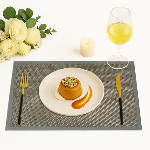 Image of Amazon Brand - Umi PVC Vinyl Basket Design Placemat STBT001 | Heat Resistant, Wipe Clean, Anti-Skid Table Mats for Dining Table, Kitchen & Home Decor (30x45 CM Grey Set of 6)