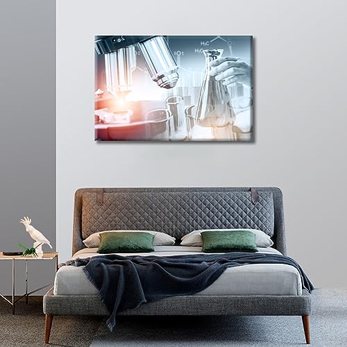 Image of 1 Panels Research and Development Concept Wall Art Medical Laboratory Instruments Microscopes Wall Pictures Giclee Wooden Framed Gallery-Wrapped Ready to Hang (24 inch Wx36 H)
