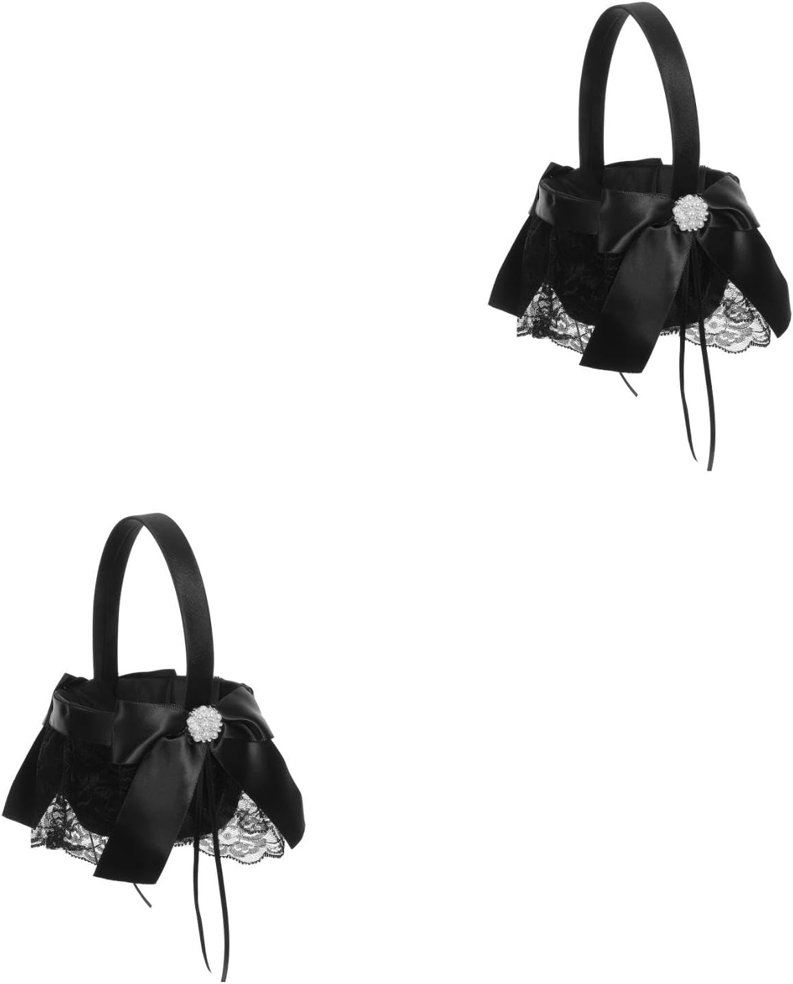 LUOZZY 2pcs Black Wedding Flower Girl Basket with Handle for Ceremony Petal Holder Romantic Floral Decoration