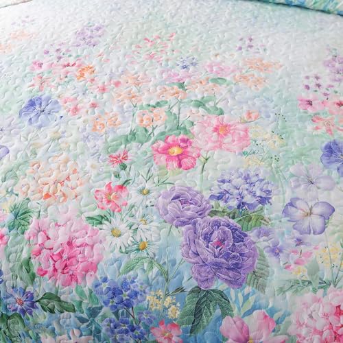 HoneiLife Quilt Set - King Size Floral Quilts, 3-Piece Microfiber Coverlets, Lightweight All Season Bedding Set - Dream Garden, Purple by HoneiLife - Used condition - Image 5
