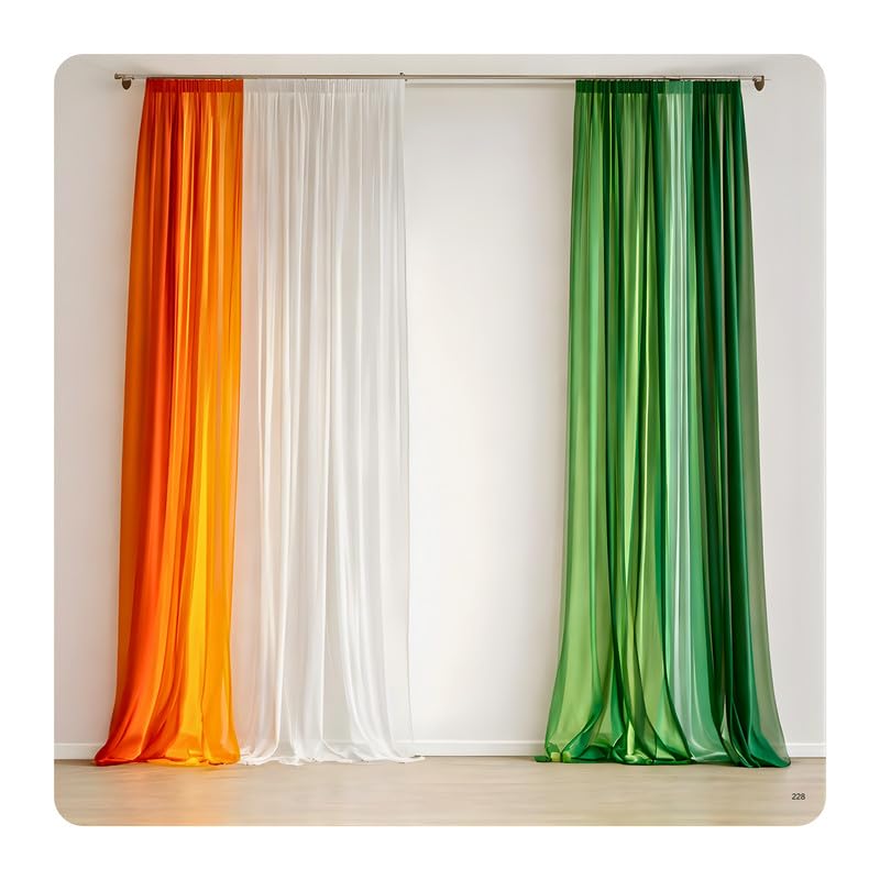 Shimmers Republic Day Tricolor Curtain Set with Orange White Green Curtains Hooks for Home Office Decoration-image-31