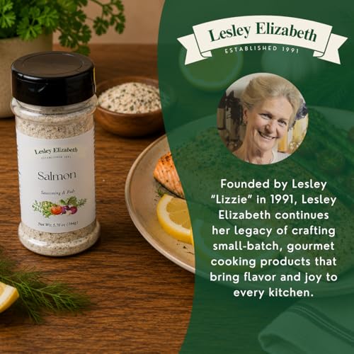 Image of Lesley Elizabeth Salmon Seasoning & Rub - Gourmet Seafood Spice Blend for Grilled, Baked & Pan-Seared Salmon, Trout & Fish - Lemon, Dill & Garlic Flavor - All-Natural, Small Batch, 8.4 oz