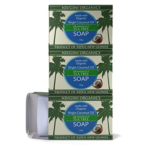 Niugini Organics Natural Soap Bar with Essential Oil of Tea Tree - made from Organic Coconut Oil - Moisturizing Hand & Body Wash - Vegan (3 x 3.5oz bars)