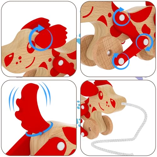Image of Montessori Toys 1 2 3 4 Years Old Boys Girls Wooden Walking Pull Dog Toy for Baby Toddler, Pull Along Walking Toys, Walk Along Puppy Pull, Wooden Pull & Push Toy (Red)