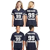 CRAZYDAISYWORLD Customized Football Jersey Short Sleeve T-Shirt - Your Own Personalized 2 Side Custom Jersey Men & Women - V-Neck Football Jersey Shirt Large Navy Blue - Women