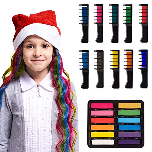 23Pcs 12 Colors Hair Color Chalk Comb Set, Gifts for 3 4 5 6 7 8 9 10 Year Old Girl, Washable Bright Hair Chalk Combs Temporary Hair Color for Birthday Christmas Cosplay Party Gift for Girls Kids
