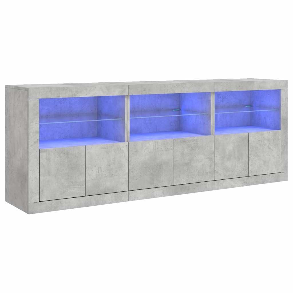 vidaXL Buffet avec lumières LED Gris béton 181,5x37x67 cm