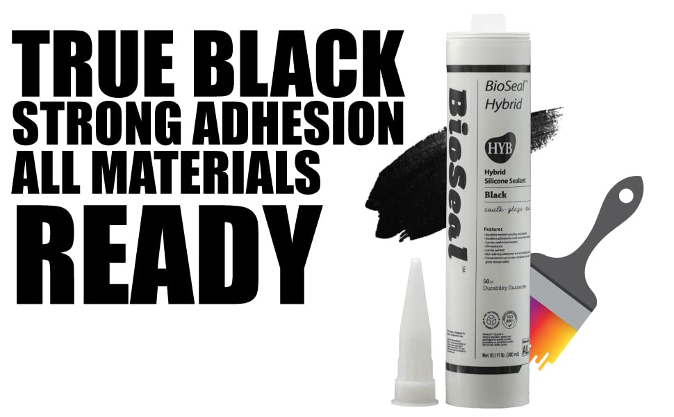 Miniatura 4 de Sellador de silicona híbrido BioSeal negro pintable para calafatear, impermeable, 10.1 onzas, adhesivo de silicona para calafateo negro para