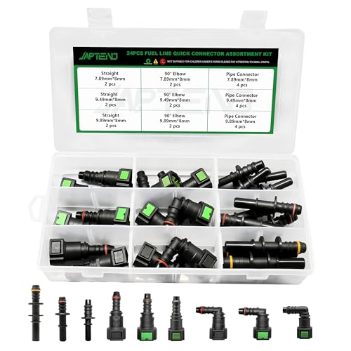 Japtend Fuel Line Repair Kit 24pcs Fuel Line Quick Connector Assortment Kit 9 Size Hose Release Connect Straight Elbow Pipe Connector Fittings SAE 7.89mm to 9.89mm