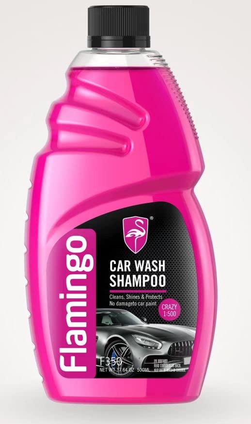 FLAMINGO CARCARE TECHCAR WASH SHAMPOO, CLEANS, SHINES & PROTECTS, NO DEMAGETO CAR PAINT 17.64 OZ, 500 ML, F350