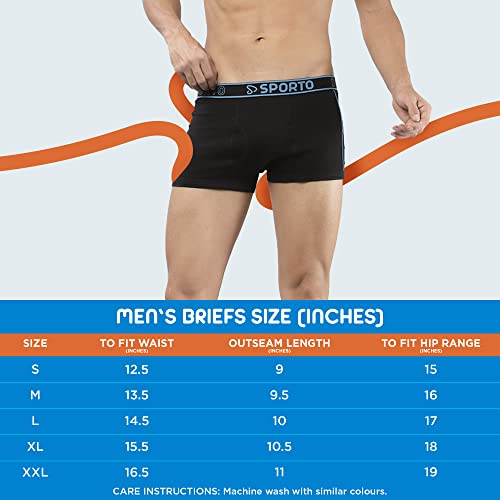 Image of sporto Men's Mid-Rise Super Soft & Comfortable Solid Cotton Square Trunks with No-Fold & No-Pinch Elastic Waistband (Combo Pack)
