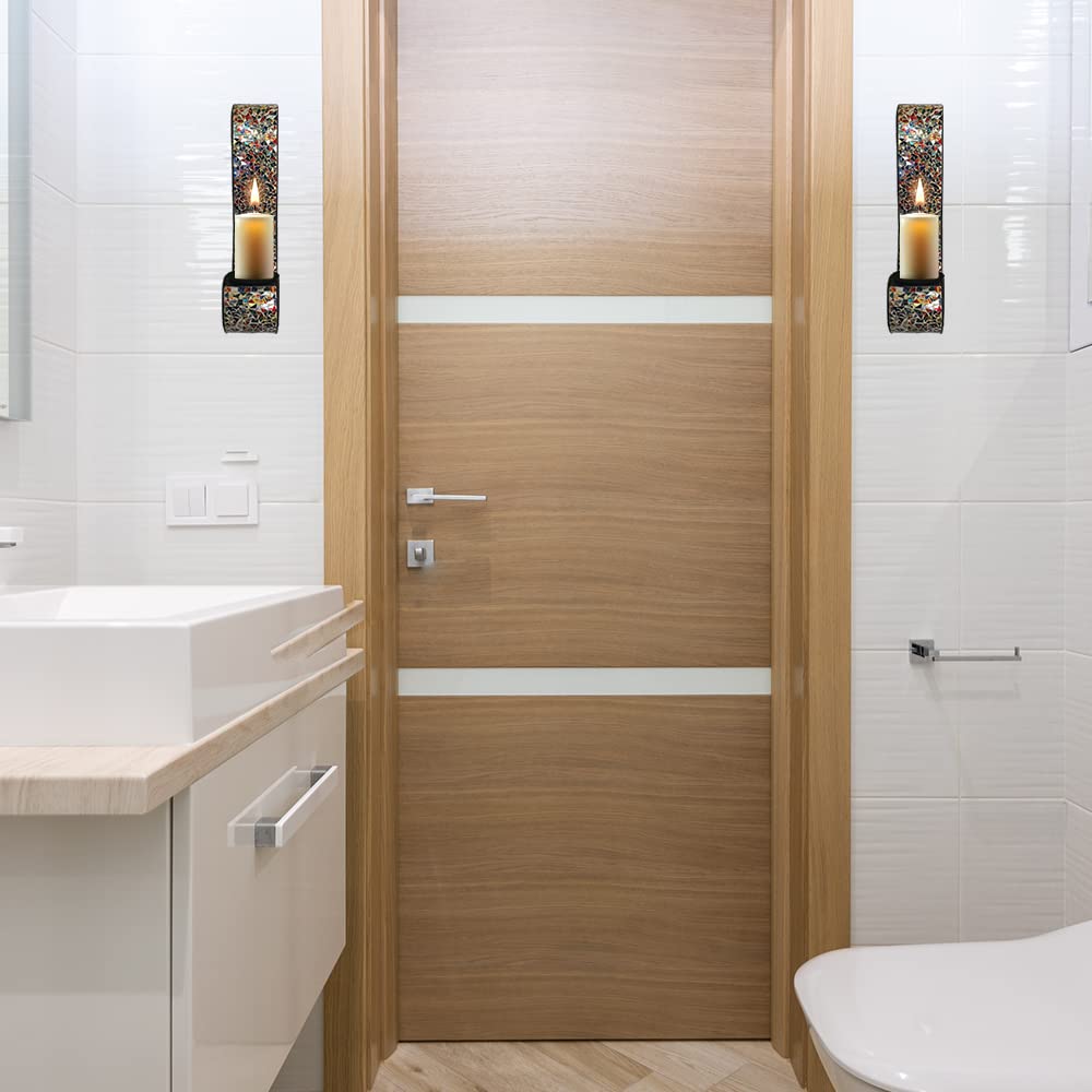 DecorShore Bella Palacio” Metal Wall Sconce, 23 in. Decorative Mosaic & Iron Scroll Candle Holder - Set of 2 (Gemstone Rainbow)