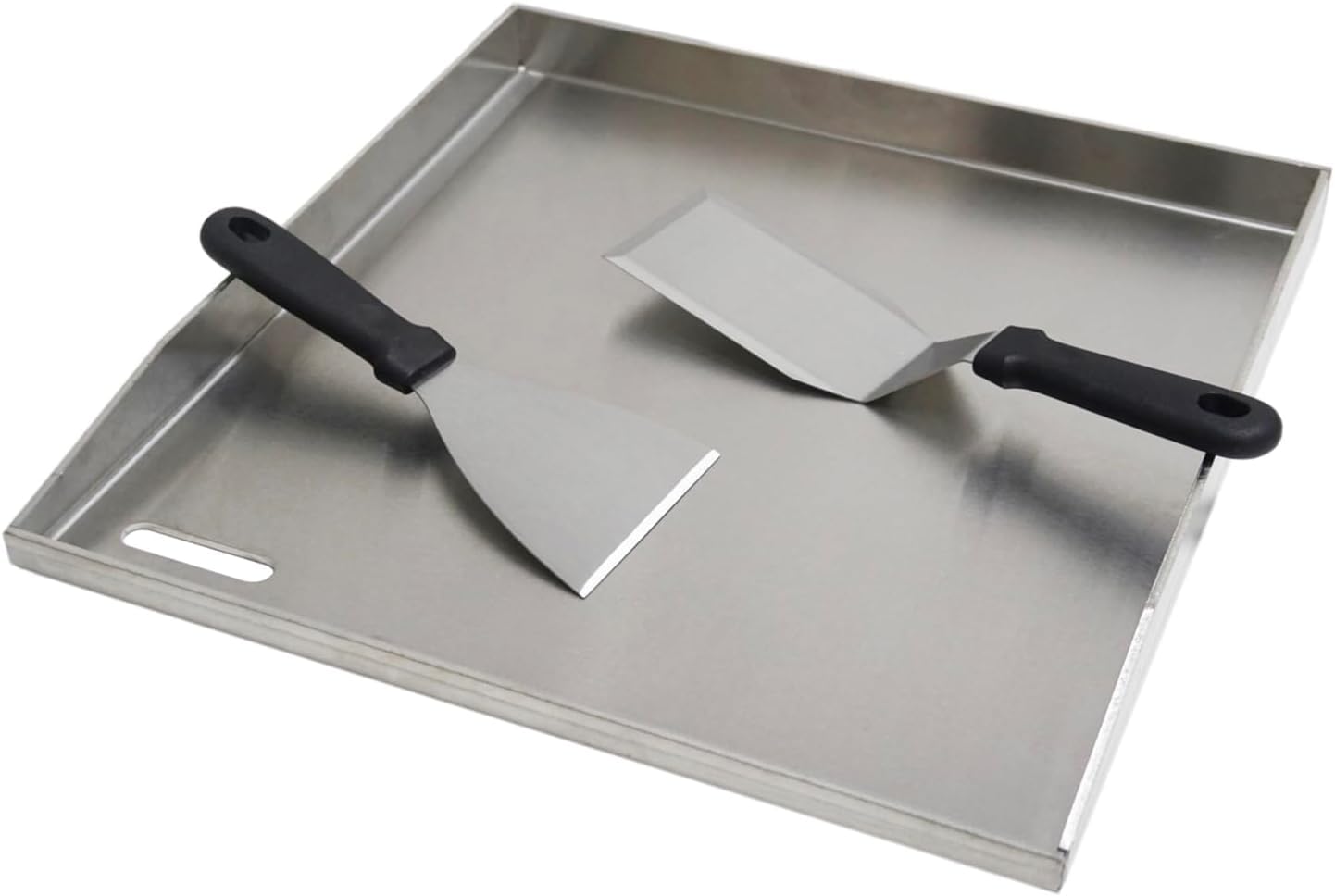 41.5X40X3.5CM, Edelstahl-Grillplatte, für Gas- und Holzkohleöfen, mit Schaufeln und Schabern, Camping-Grillbegleiter