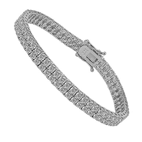 SHKA 2 Rows Round Cut Tennis Bracelet 18K Womens Bracelet CZ Bracelets with Sparking Cubic Zirconia