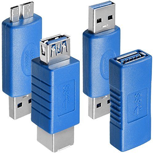 micro b connector - AFUNTA 4 Kinds of USB 3.0 Adapters, USB 3.0 Type-A Female to Female and Male to Male, Type A Female to B Female, Micro-B Male to TypeA Male, High Convert Speed Extension Coupler Connector