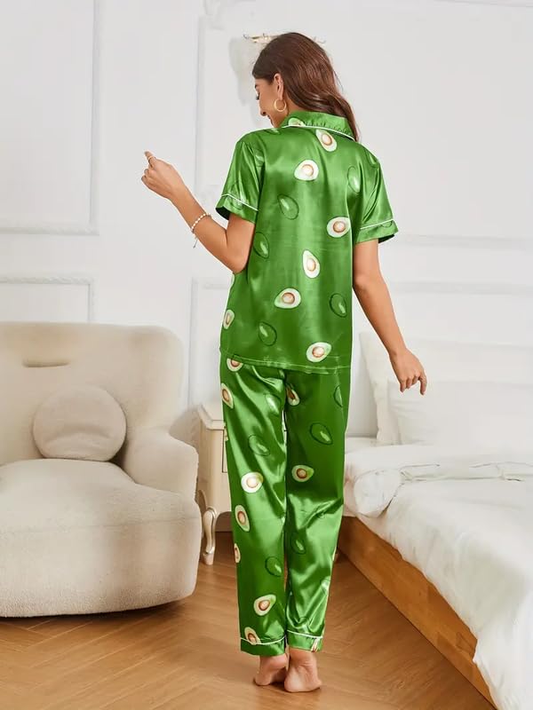 Image of Night Suit for Women with Full Sleeve Button-Down Top with Pant Dress for Woman, Night Dress for Woman, Cotton Two-Piece Loungewear Set