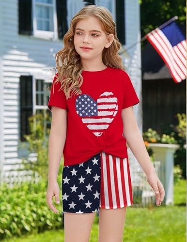 Image of Arshiner Girls Clothing Sets Twist Front Top and Shorts 2 Piece Outfits Activewear Tracksuit 5-14 Year
