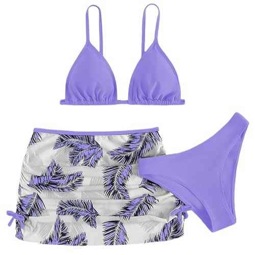 Mädchen-Bikini mit Federdruck und Strandröcken, 3-teilig, einfarbig,...