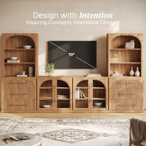 Image of BELLEZE Jagger 130 inch Wall Unit 6-Piece Modular TV Stand - Camel