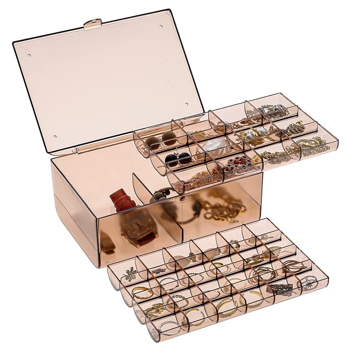 House of Quirk 3 Layer Acrylic Storage Box Multi-Layer Jewelry Organizer Makeup Box Large Dustproof Trays Large Space Women Jewelry Storage Boxes (Brown) (B0D8L9XWCC) Amazon Price History, Amazon Price Tracker