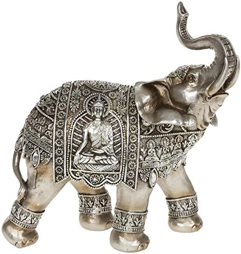 Silver Buddha Elephant Trunk Up Ornament