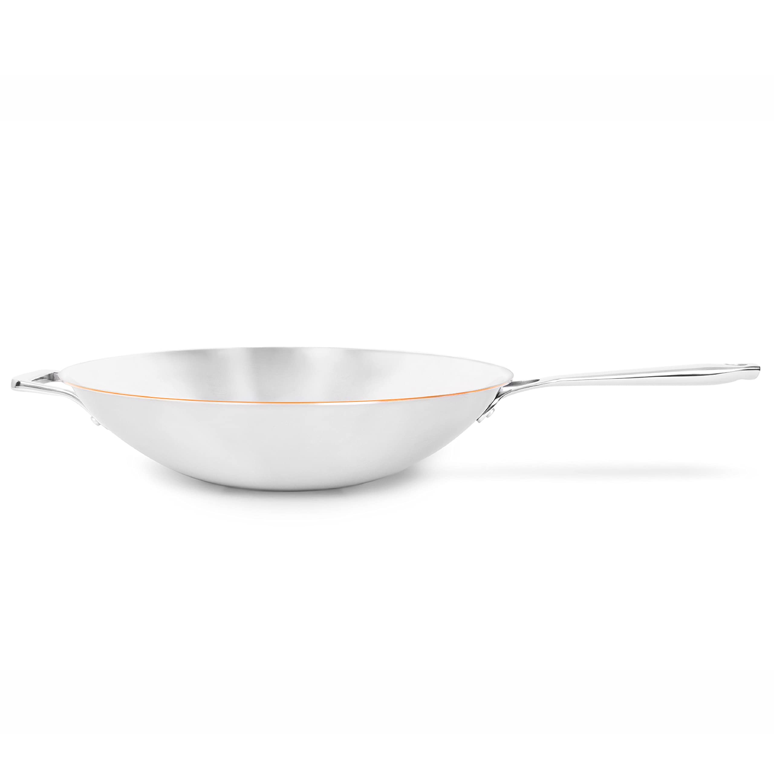 Olav® Wok - Padella in rame con rivestimento antiaderente in materiale a 5 strati, lavabile a induzione e in lavastoviglie, riverniciabile, sviluppata in Germania (36 cm non rivestita, manico