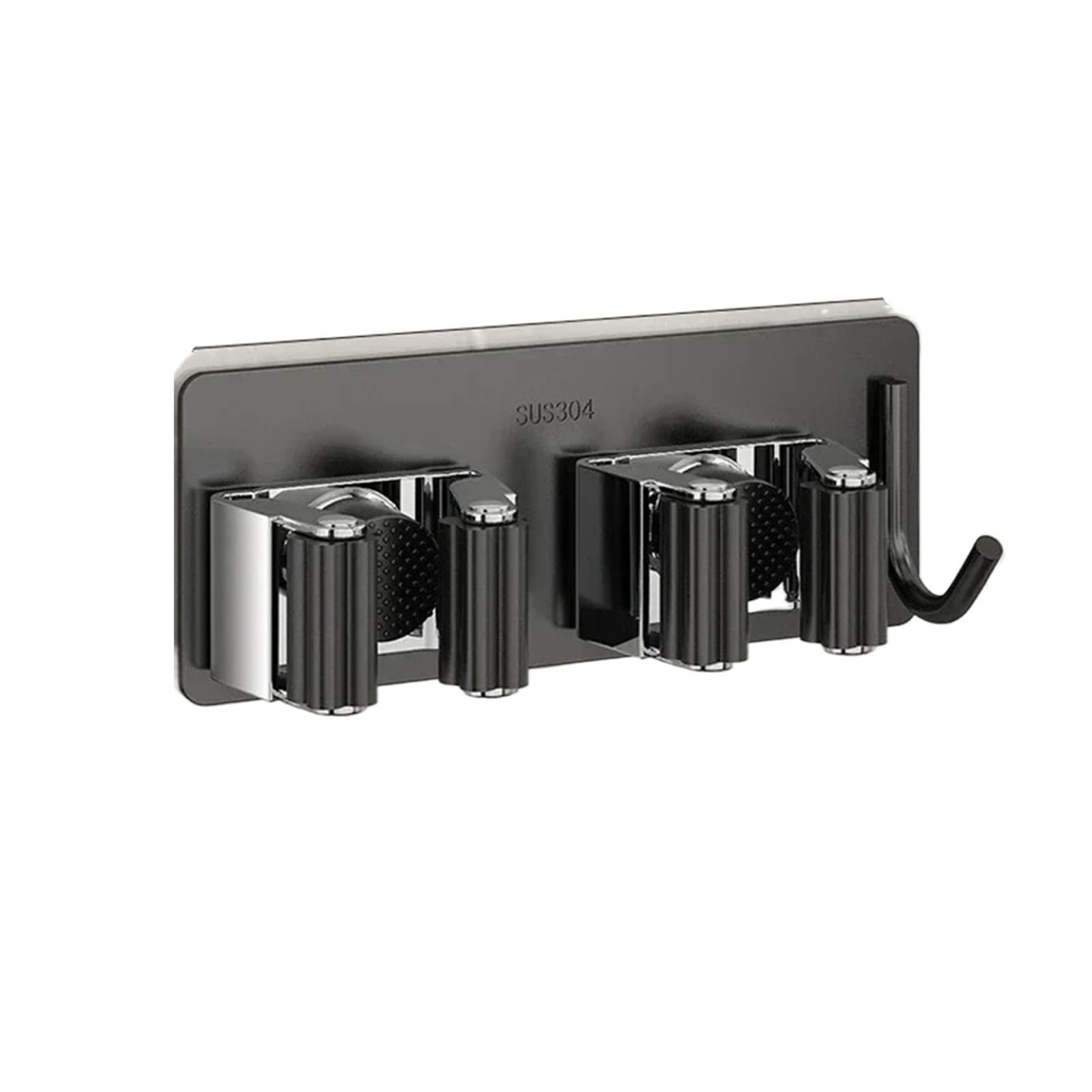 HRXEXSBAM Wall-Mounted Mop Storage Clip Bathroom Mop and Broom Hanging Rack Hook 304 Stainless Steel Mop Clip(Black 2 with Hook)