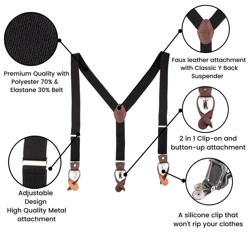Image of The Tie Hub Button Suspenders for Men | Gentry Button-On Y-Back Elastic Braces | Adjustable 1.25 Inch | Formal Wedding