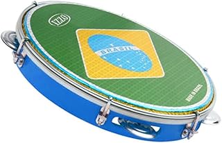Pandeiro izzo 10" abs azul com pele bandeira do brasil corpo leve e