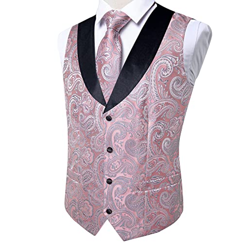 Image of DiBanGu Mens Paisley Vest Silk Sleeveless Suit Vest and Neck Tie Pocket Square Cufflinks Set for Wedding Formal