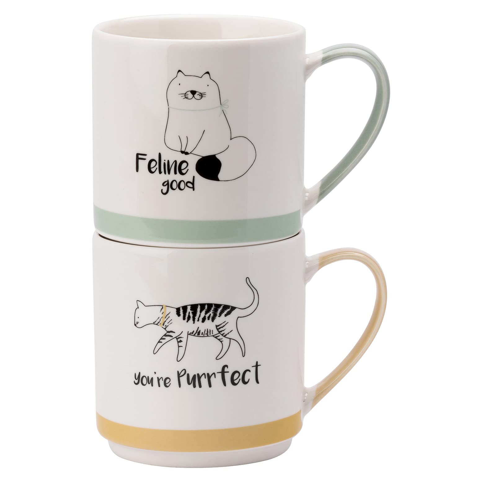 David Mason Design Playful Pets Cat Stacking Mugs 2-Piece Set, 85 mm x 85 mm Size