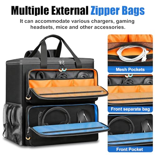 Funda para torre de escritorio con protección acolchada y múltiples bolsillos, mochila para gaming que transporta CPU, teclado, mouse, cables y accesorios miniatura 4