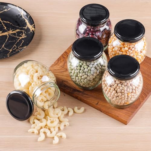 Image of Glass Jar with Air Tight Metal Lid I Kitchen Storage Jars for Spices, Coffee, Sugar & Dry Fruits I Grocery Storage Container I Kitchen Pantry Organiser Jar (MATKA GLASS JAR - 500 ML - PACK OF 4)