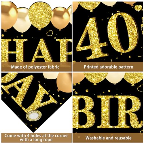 Image of Kuxriox Happy 40th Birthday Decoration for Men Women, Large 40th Birthday Banner Backdrop, Black Gold 40 Year Old Birthday Sign Party Supplies(9.8x1.6ft)