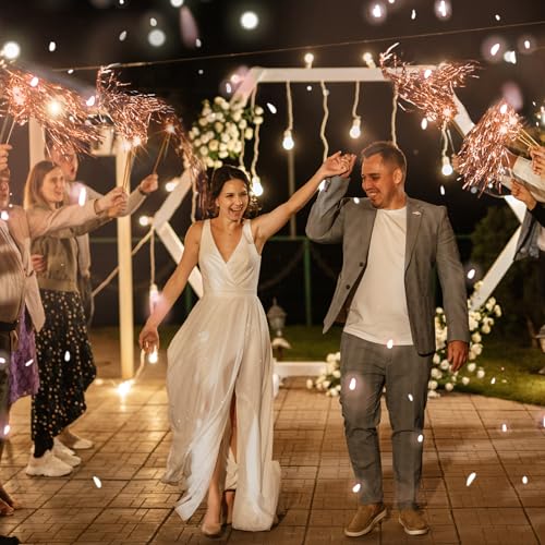 Image of Simgoing 100 Pcs Lighted Wedding Wands LED Tinsel Wands Light up Streamers Sparklers for Wedding Send Off and Exits Birthday Party Props Favors(Rose Gold)
