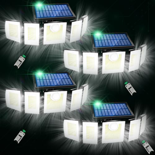 Image of MDCMDCM Solar Lights Outdoor Waterproof Motion Sensor - 416 LEDs 3000 Lumens Super Bright 3 Brightness 3 Modes 360 Illumination 32ft Solar Flood Security Light for Outside (with Remote Control, 4)