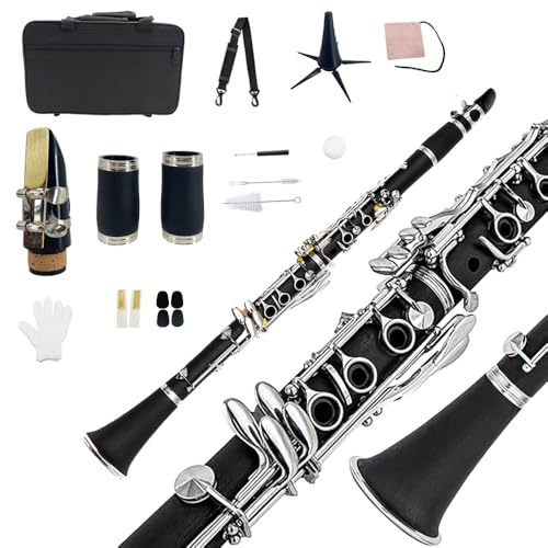 Yinfente Clarinete para clarinete para estudiantes principiantes, clarinete con estuche para clarinete, kit de limpieza de clarinete, boca de clarinete, grasa de corcho para clarinete, clarinete de