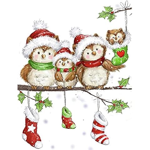 MERRYSTAR 5D Christmas Owls Diamond Painting Kits for Adults, Family Owls Full Drill Crystal Rhinestone Embroidery Painting Dotz Art Craft, Xmas Gift for Home Wall Decor 12x16 in Cover