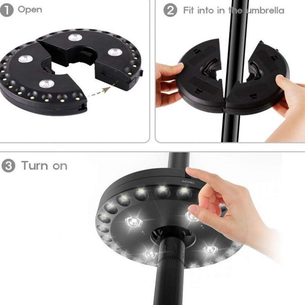 28 lampes de parasol à LED avec trois modes d'éclairage et rechargeables USB adaptées aux tentes de camping et à l'extérieur noir
