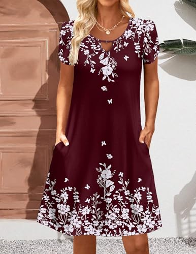 Image of Zeagoo Women's Casual A-Line Dresses with Pockets Summer Floral Tshirt Dress Short Sleeve Mini Dress Flowy Sundresses