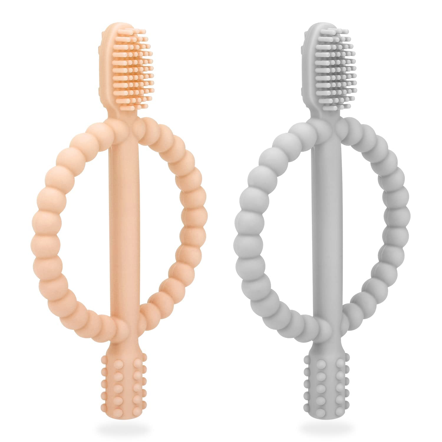 Teething Toys for Baby, 2pc Teether Toy Silicone Baby Teether (Peach Pink & Gray)