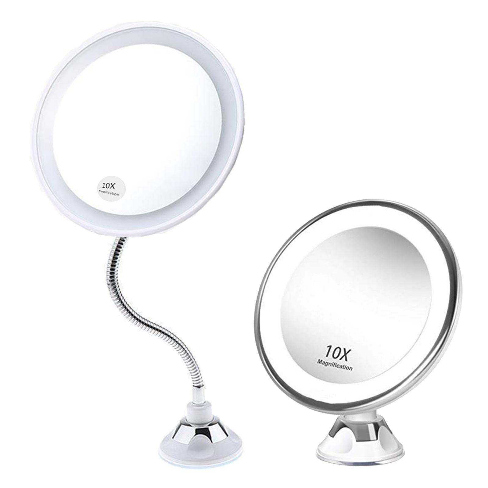 10X Magnifying Makeup Mirror with LED Light Rotating Suction Cup Cosmetic Mirror for Bathroom Bedroom Vanity Table (White)-image-27