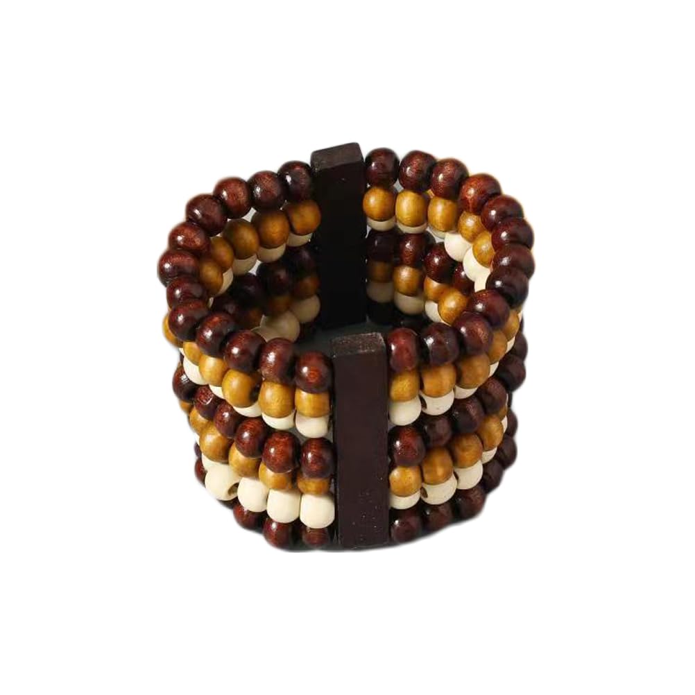Bracciale Rigido Fatto a Mano con Perline di Legno Naturale, Bracciale Rigido Intrecciato con Motivi Geometrici Spessi per Donna, Gioielli Boho Estivi da Spiaggia.