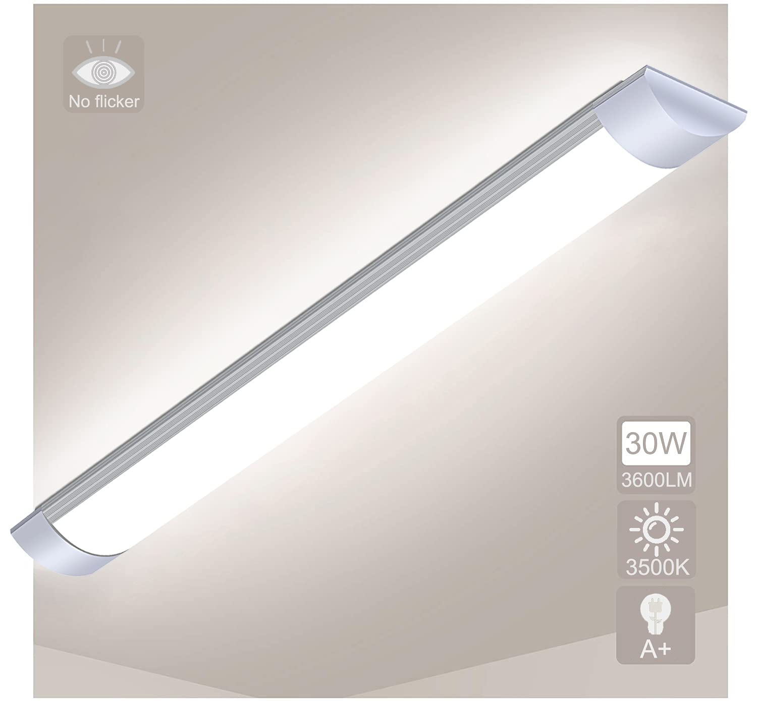 Dyyf Warm White Led Batten Light 3Ft,【2Pcs】 30W 3500K 3600Lm Led Tube Light, Office Ceiling Lights For Kitchen, Corridor, Garage, Warehouse