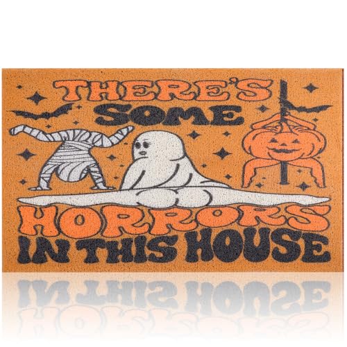 Drydiet Halloween Door Mat Theres Some Horrors in This House Doormat Decoration Imitation Coir Door Rug Farmhouse Rugs for Front Floor Porch Indoor Home