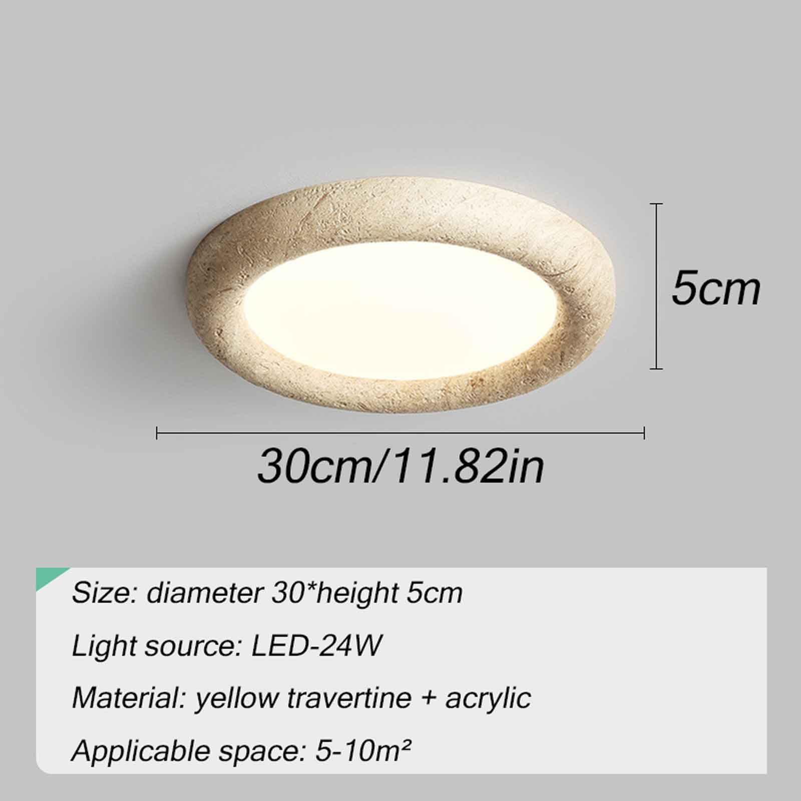 Plafoniera retrò giapponese Soggiorno Lampada da soffitto rotonda a LED da incasso Plafoniera in pietra naturale in marmo Lampada da soffitto in fattoria per camera da letto Cucina Sala da pranz